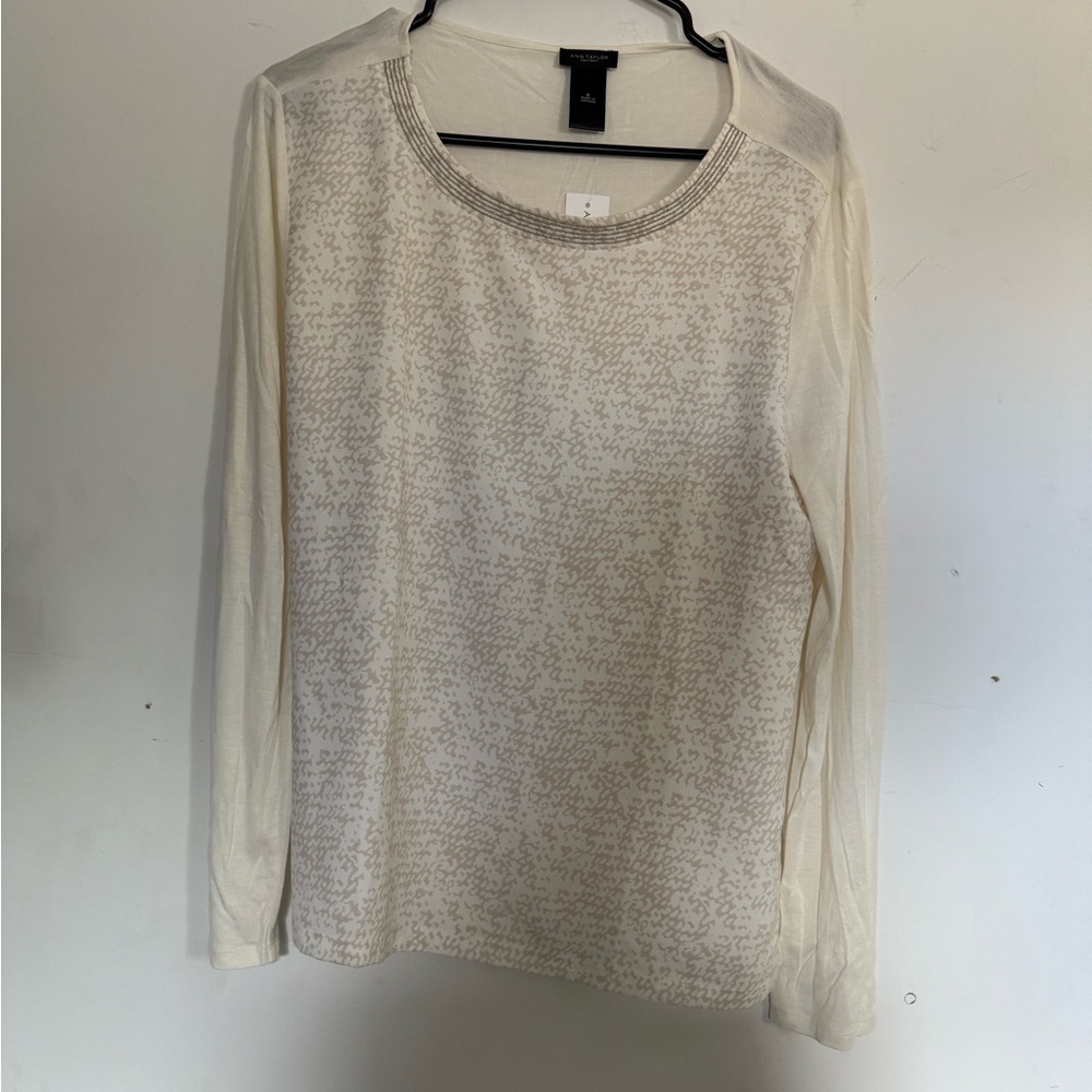 Ann Taylor Cream Long Sleeve Blouse